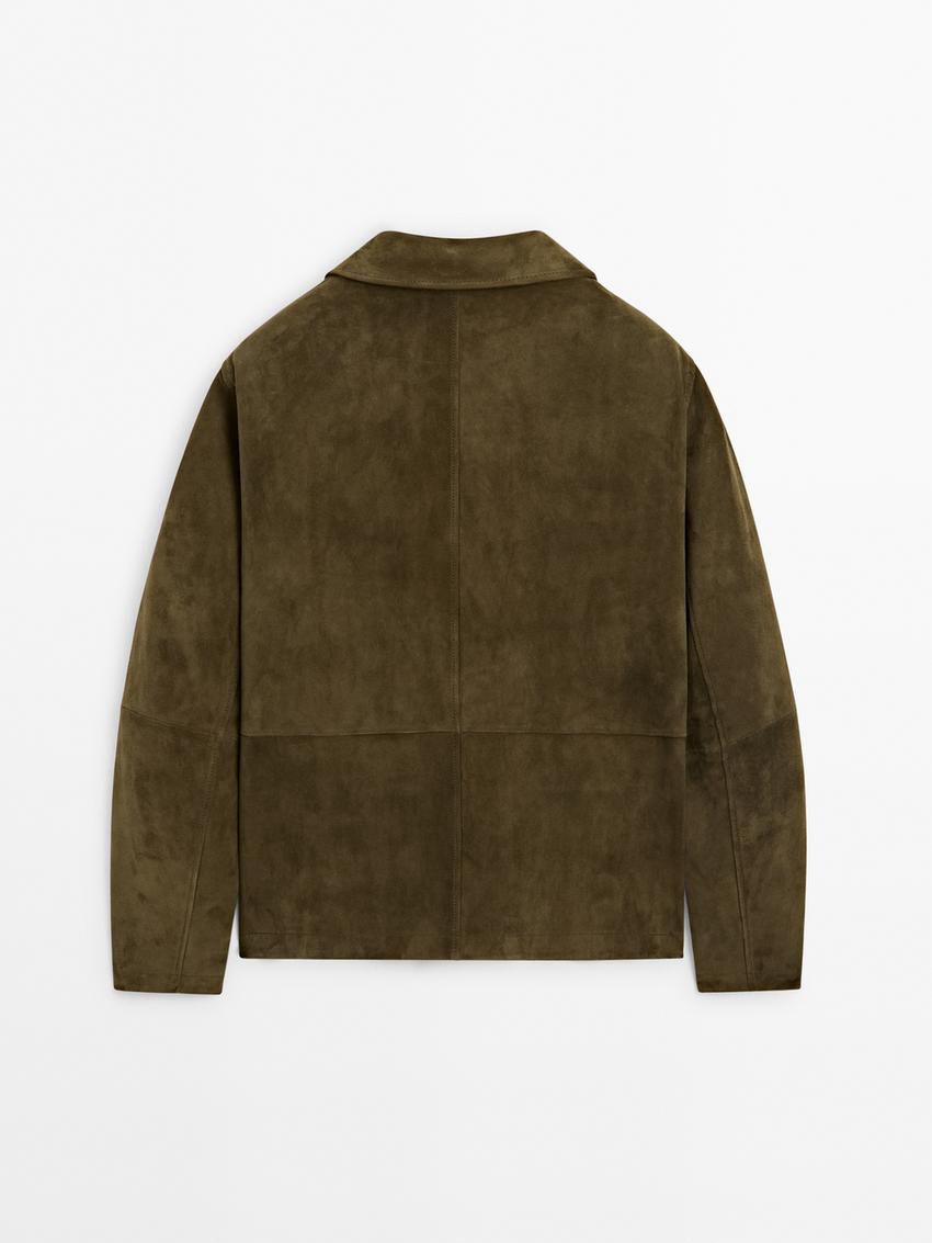 Massimo Dutti Suede With Patch Pockets Men Leather Jacket Khaki | US-YB3948076