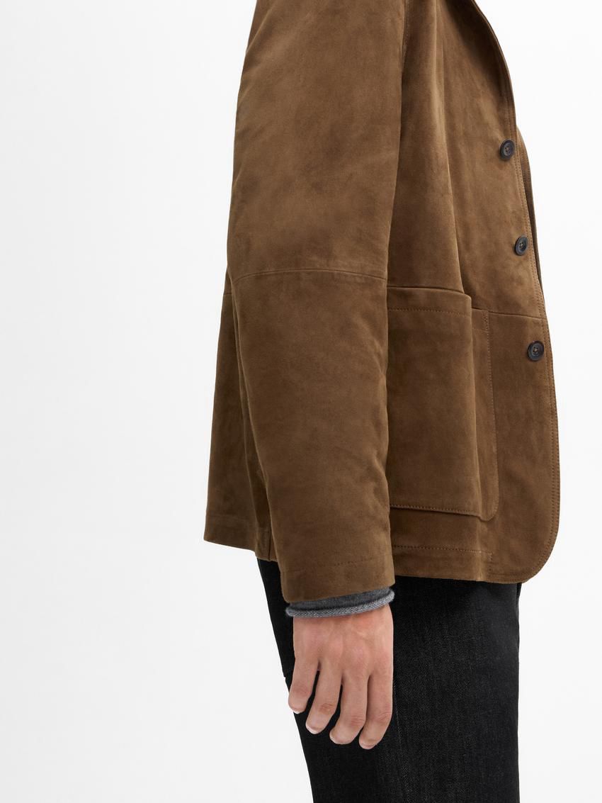 Massimo Dutti Suede With Patch Pockets Men Leather Jacket Dark Brown | US-KV2573968