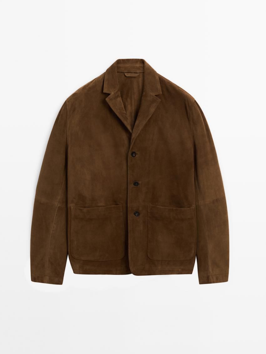 Massimo Dutti Suede With Patch Pockets Men Leather Jacket Dark Brown | US-KV2573968