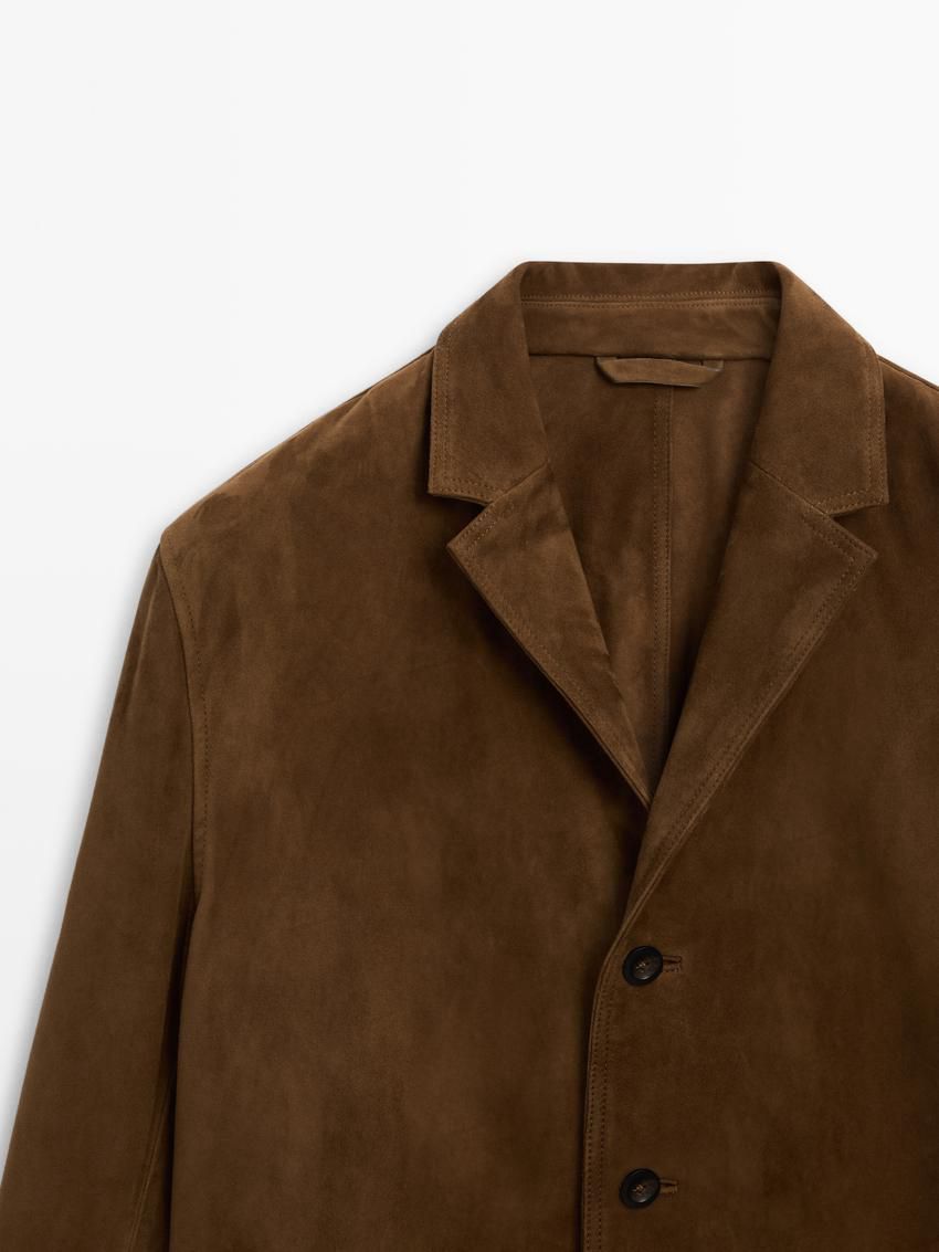 Massimo Dutti Suede With Patch Pockets Men Leather Jacket Dark Brown | US-KV2573968