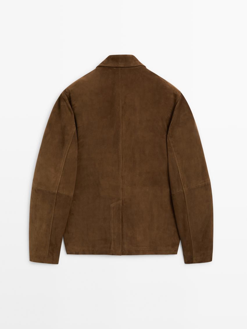 Massimo Dutti Suede With Patch Pockets Men Leather Jacket Dark Brown | US-KV2573968
