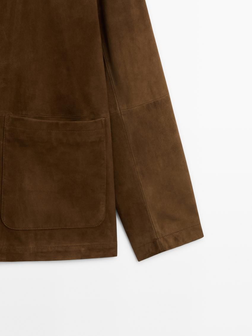 Massimo Dutti Suede With Patch Pockets Men Leather Jacket Dark Brown | US-KV2573968