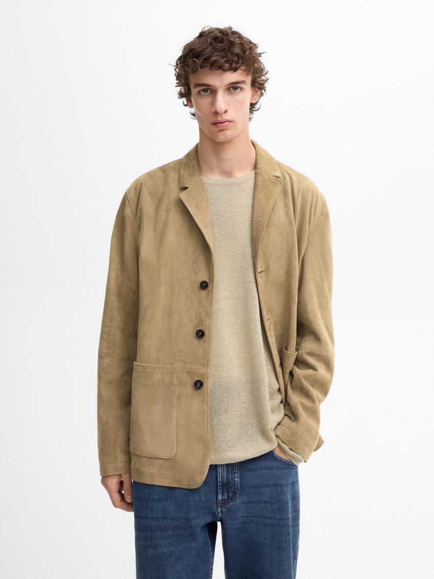 Massimo Dutti Suede With Pockets Men Leather Jacket Light Brown | US-UJ4573628
