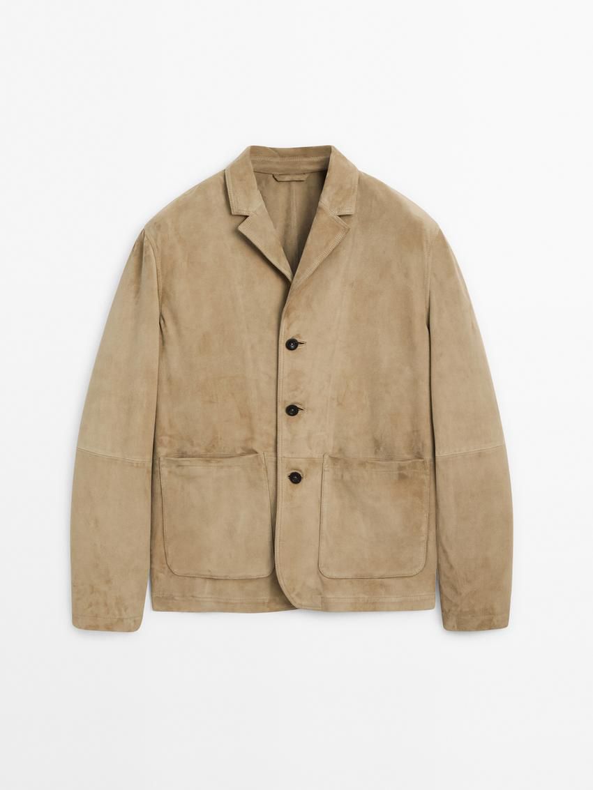 Massimo Dutti Suede With Pockets Men Leather Jacket Light Brown | US-UJ4573628