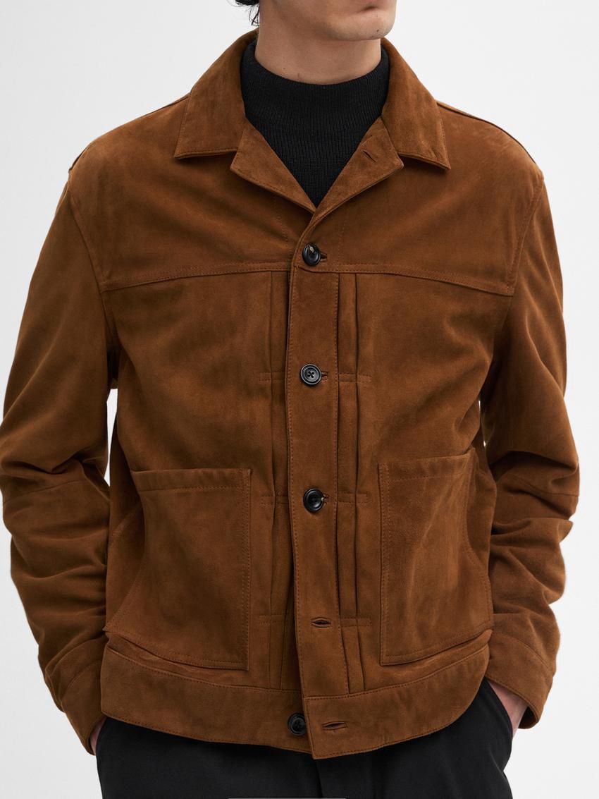 Massimo Dutti Suede With Pockets Men Leather Jacket Brown | US-MB2497318