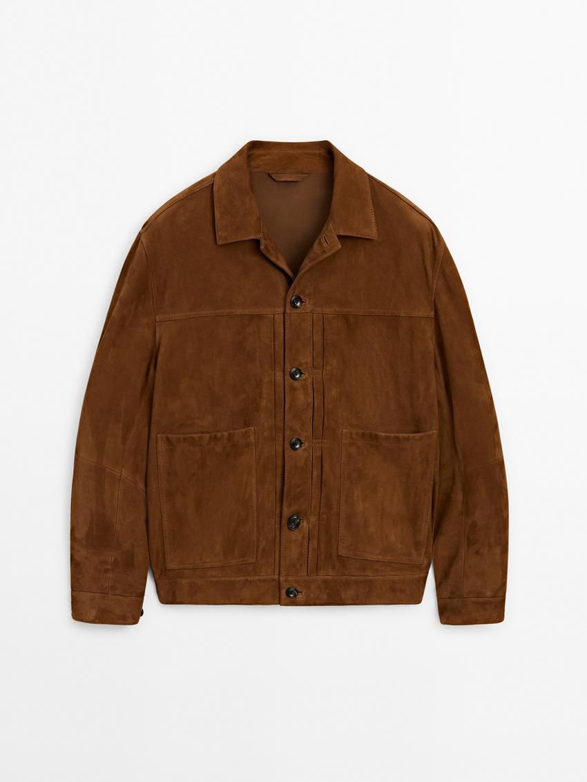 Massimo Dutti Suede With Pockets Men Leather Jacket Brown | US-MB2497318