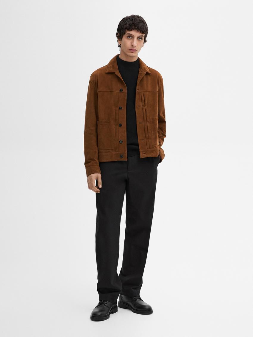 Massimo Dutti Suede With Pockets Men Leather Jacket Brown | US-MB2497318