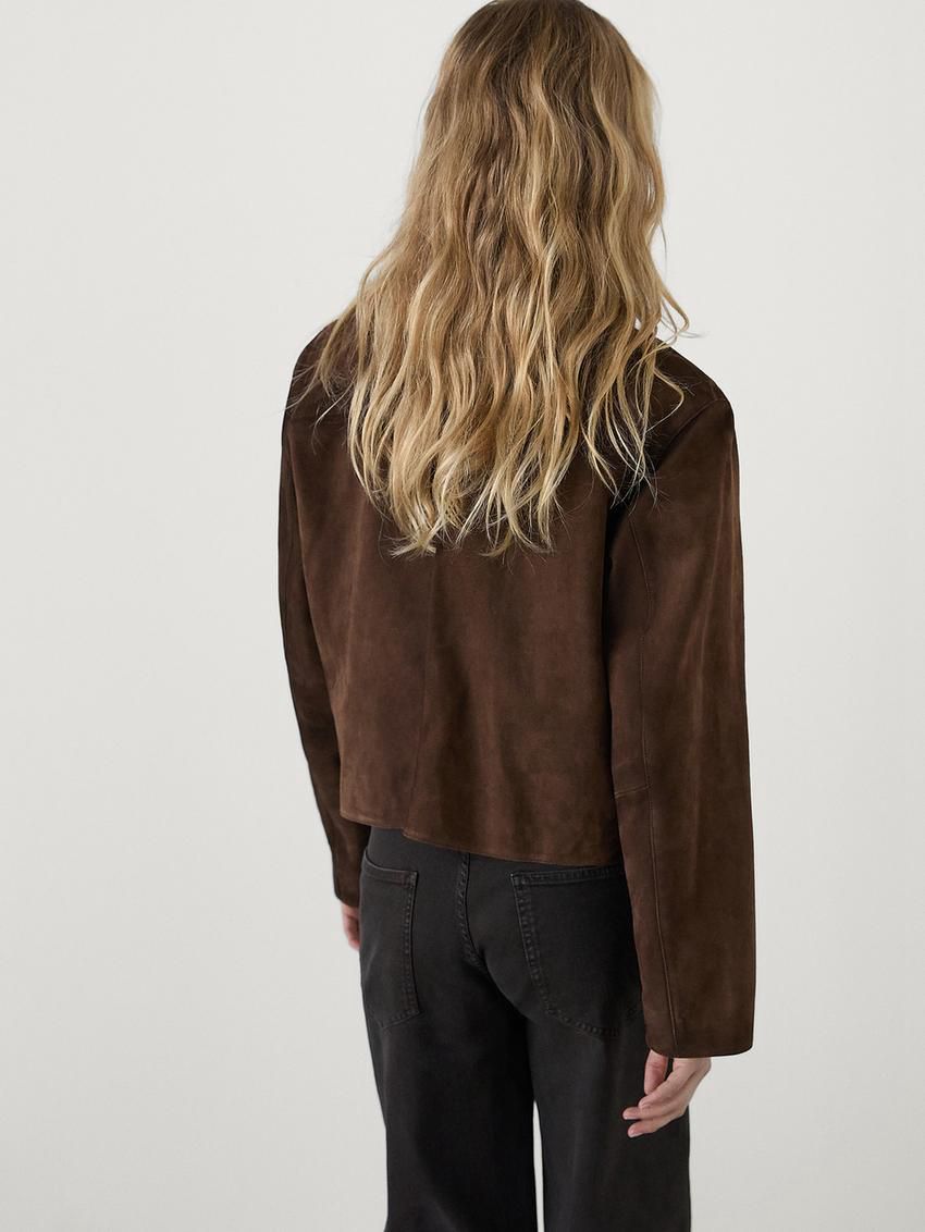 Massimo Dutti Suede With Pockets Women Leather Jacket Dark Brown | US-GD9162478