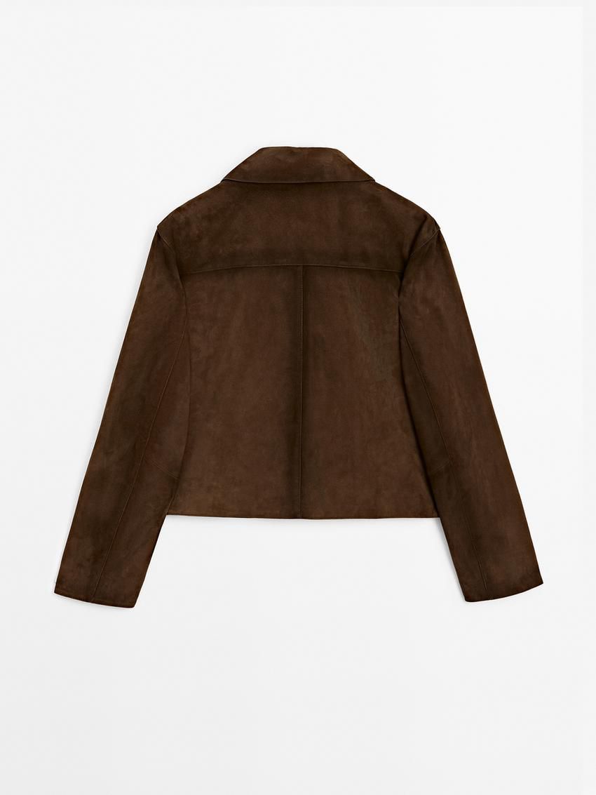 Massimo Dutti Suede With Pockets Women Leather Jacket Dark Brown | US-GD9162478