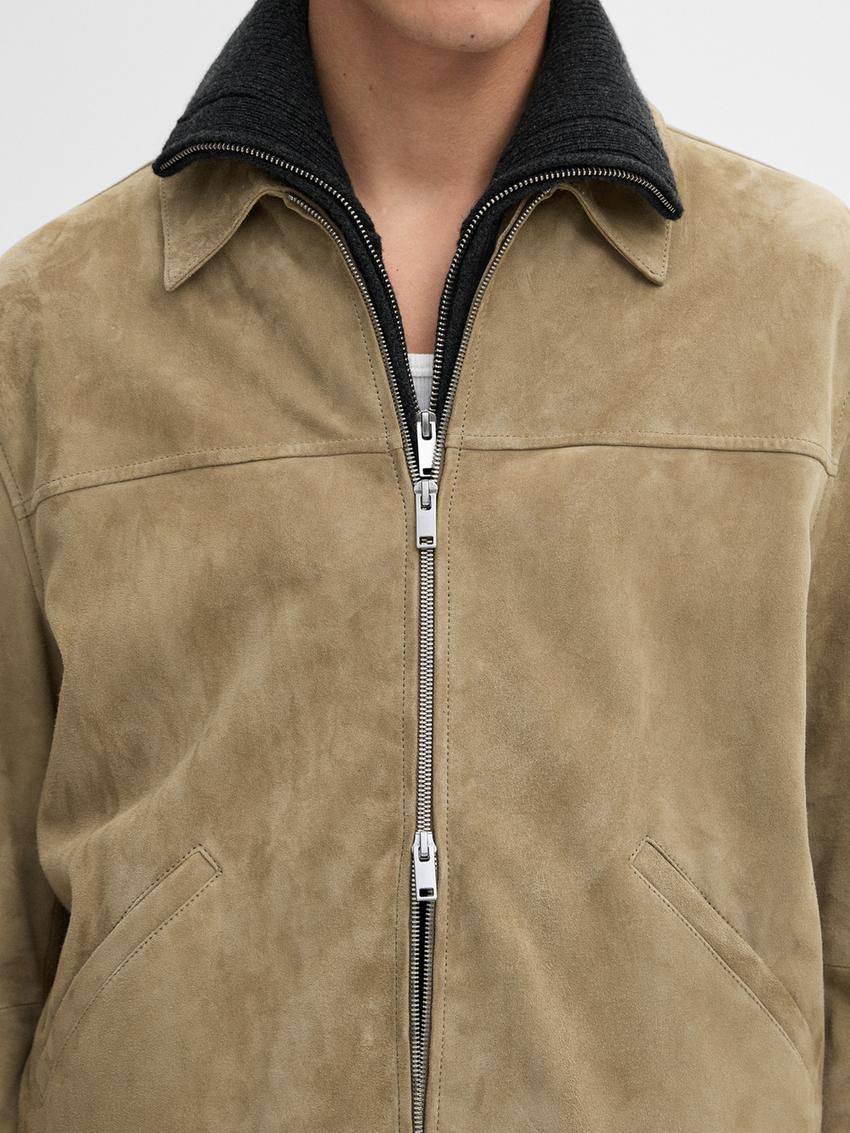 Massimo Dutti Suede Zip-up Men Leather Jacket Light Brown | US-JG1632478