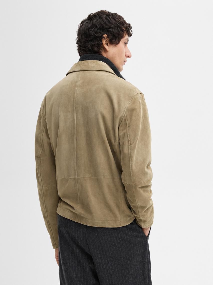 Massimo Dutti Suede Zip-up Men Leather Jacket Light Brown | US-JG1632478