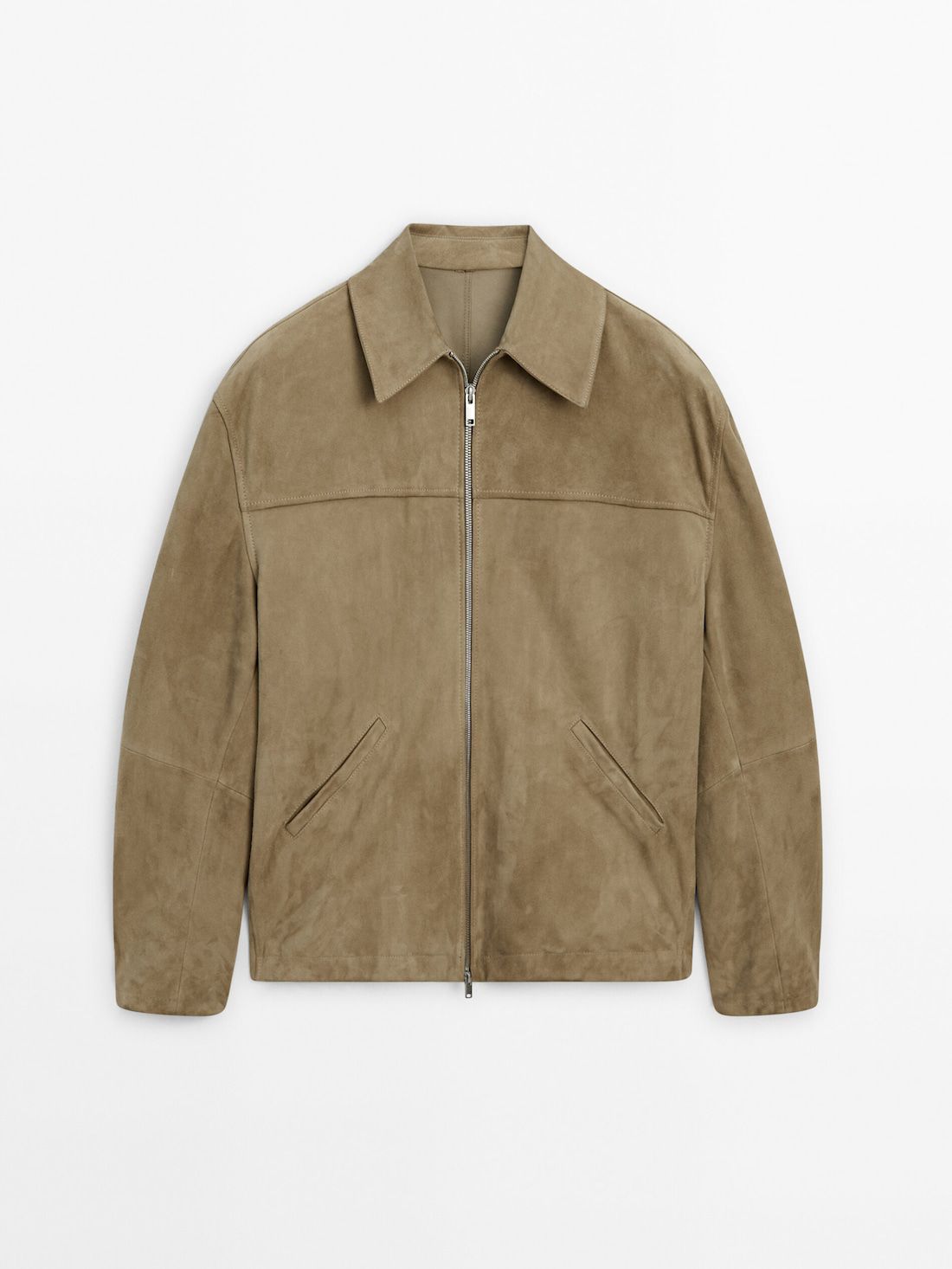 Massimo Dutti Suede Zip-up Men Leather Jacket Light Brown | US-JG1632478