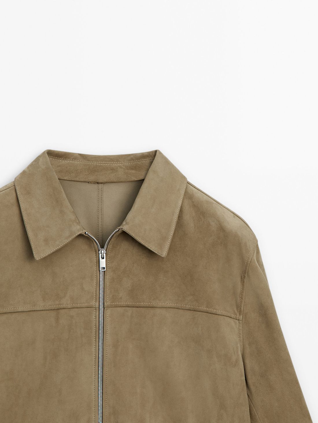 Massimo Dutti Suede Zip-up Men Leather Jacket Light Brown | US-JG1632478