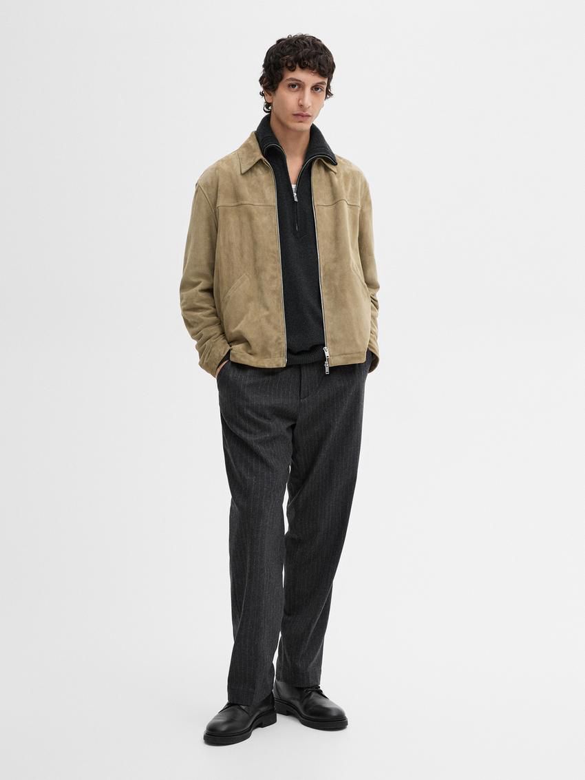 Massimo Dutti Suede Zip-up Men Leather Jacket Light Brown | US-JG1632478