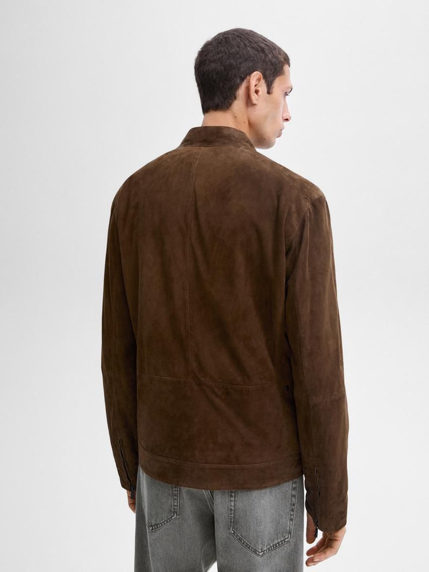 Massimo Dutti Suede Zip-up Men Leather Jacket Dark Brown | US-RG7019826
