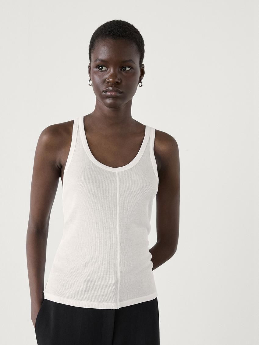 Massimo Dutti Tank With Central Seam Women Top White | US-AH6791205