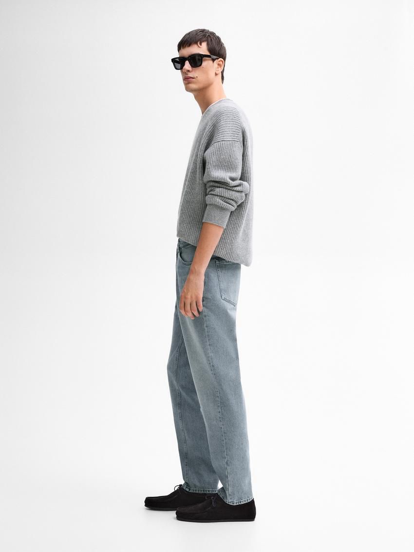 Massimo Dutti Tapered Fit Bleach Wash Men Jeans Grey | US-GI4821307