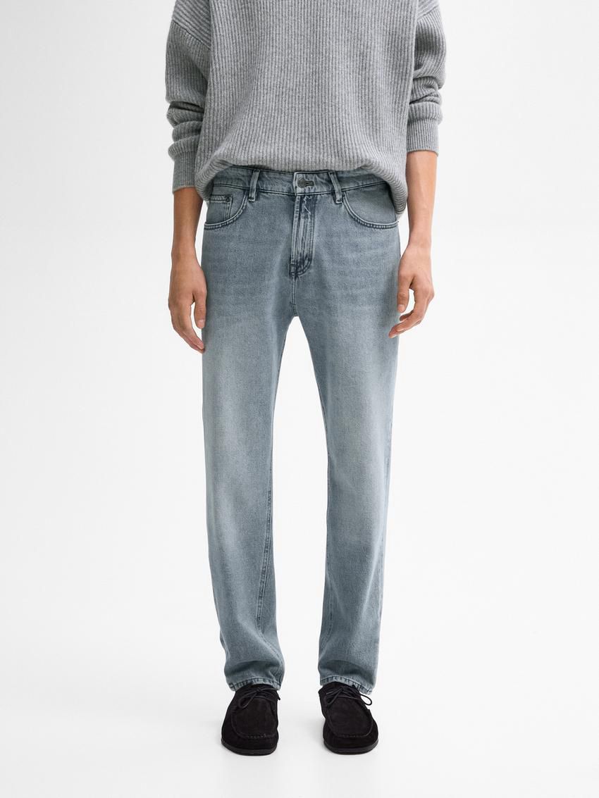 Massimo Dutti Tapered Fit Bleach Wash Men Jeans Grey | US-GI4821307
