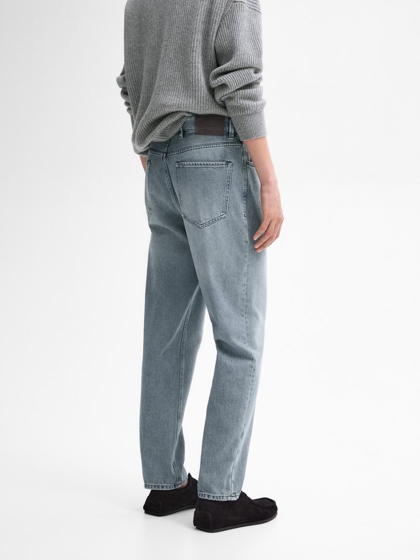 Massimo Dutti Tapered Fit Bleach Wash Men Jeans Grey | US-GI4821307
