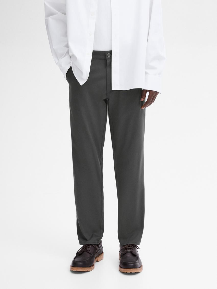 Massimo Dutti Tapered Fit Cotton Blend Denim Men Trousers Dark Grey | US-UN9045836