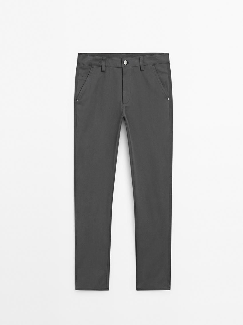 Massimo Dutti Tapered Fit Cotton Blend Denim Men Trousers Dark Grey | US-UN9045836