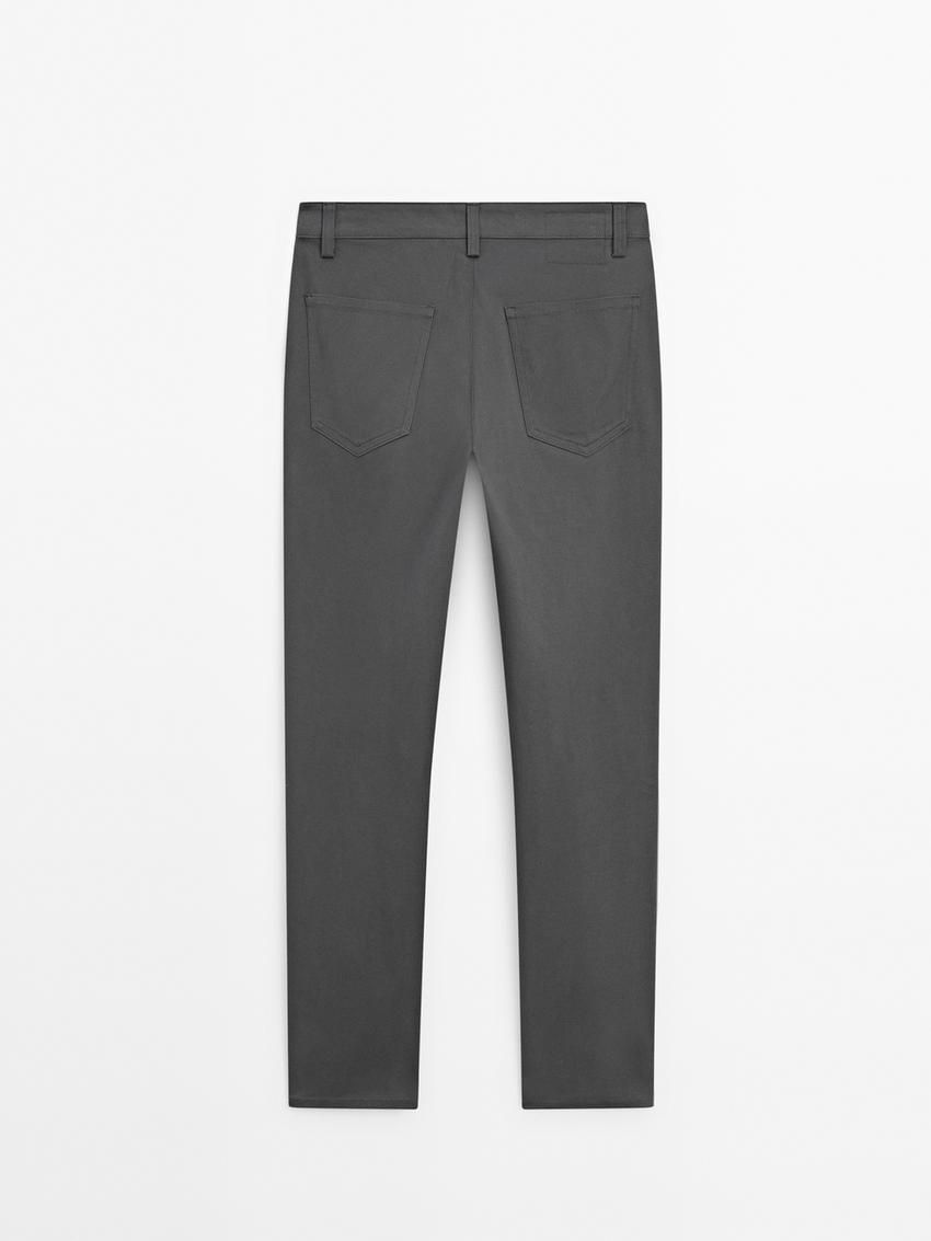 Massimo Dutti Tapered Fit Cotton Blend Denim Men Trousers Dark Grey | US-UN9045836