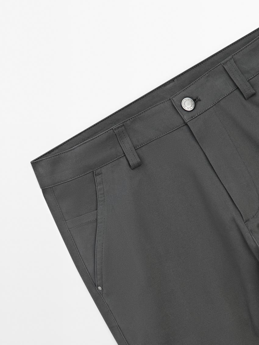 Massimo Dutti Tapered Fit Cotton Blend Denim Men Trousers Dark Grey | US-UN9045836