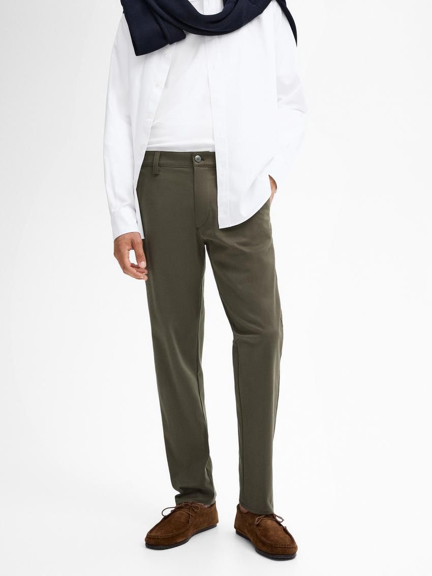 Massimo Dutti Tapered Fit Cotton Blend Denim Men Trousers Khaki | US-QY1027436