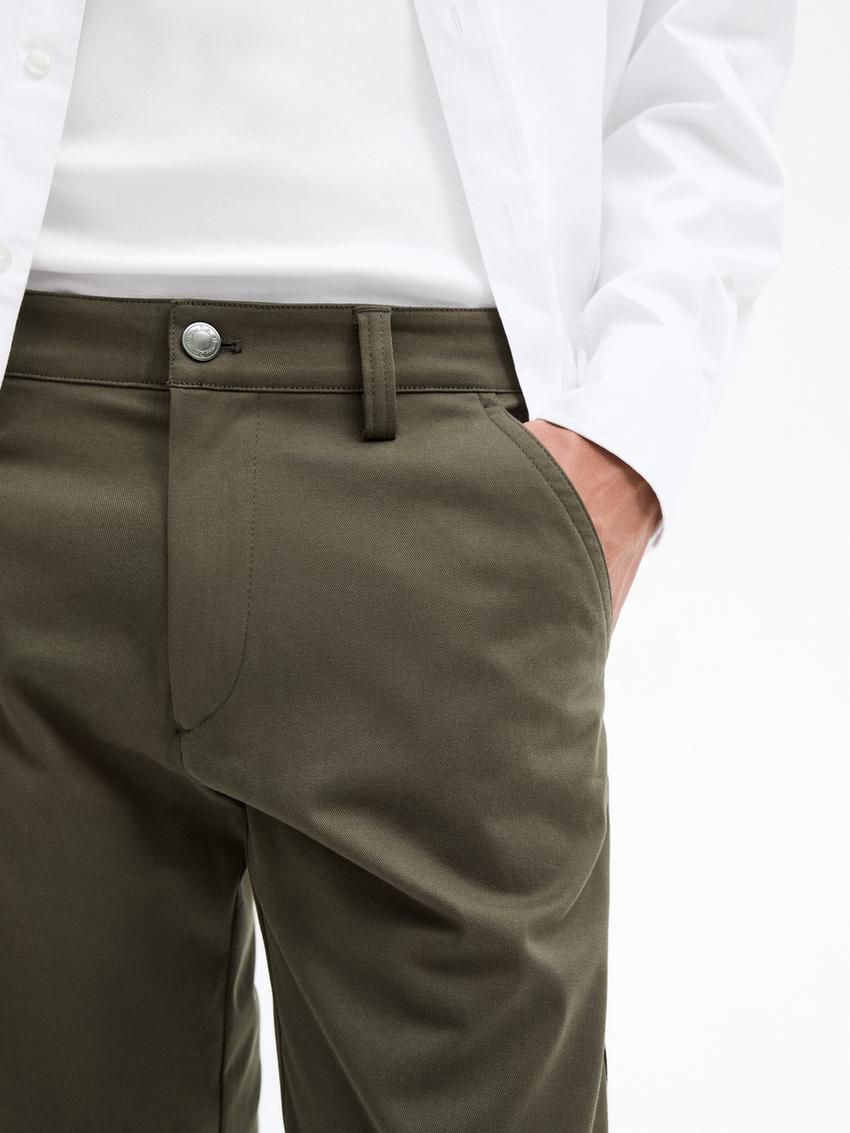 Massimo Dutti Tapered Fit Cotton Blend Denim Men Trousers Khaki | US-QY1027436