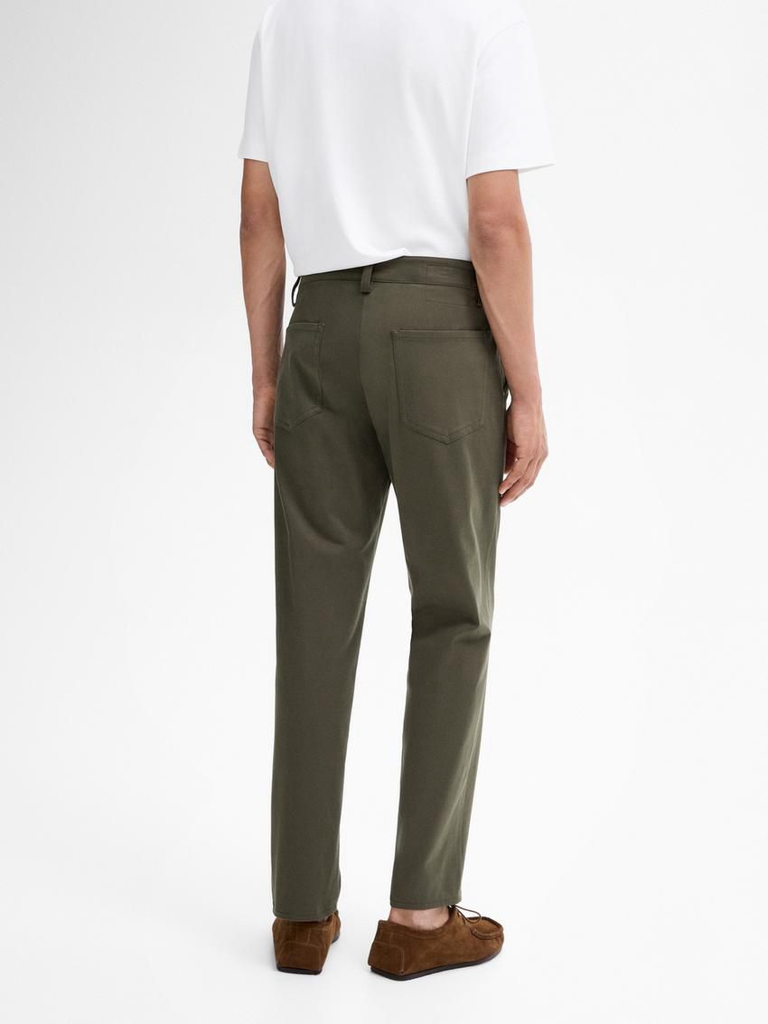 Massimo Dutti Tapered Fit Cotton Blend Denim Men Trousers Khaki | US-QY1027436