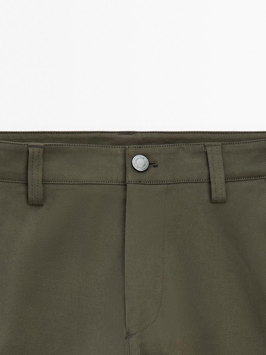 Massimo Dutti Tapered Fit Cotton Blend Denim Men Trousers Khaki | US-QY1027436