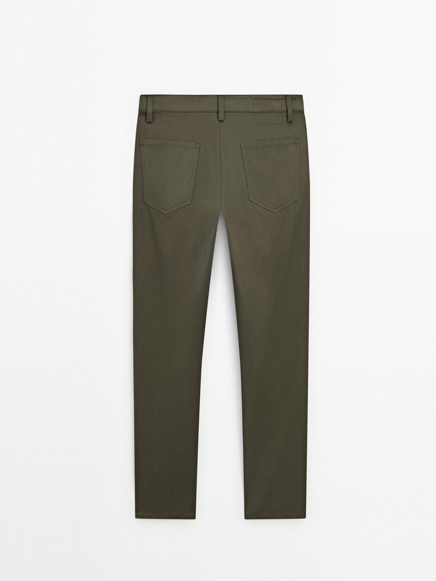 Massimo Dutti Tapered Fit Cotton Blend Denim Men Trousers Khaki | US-QY1027436