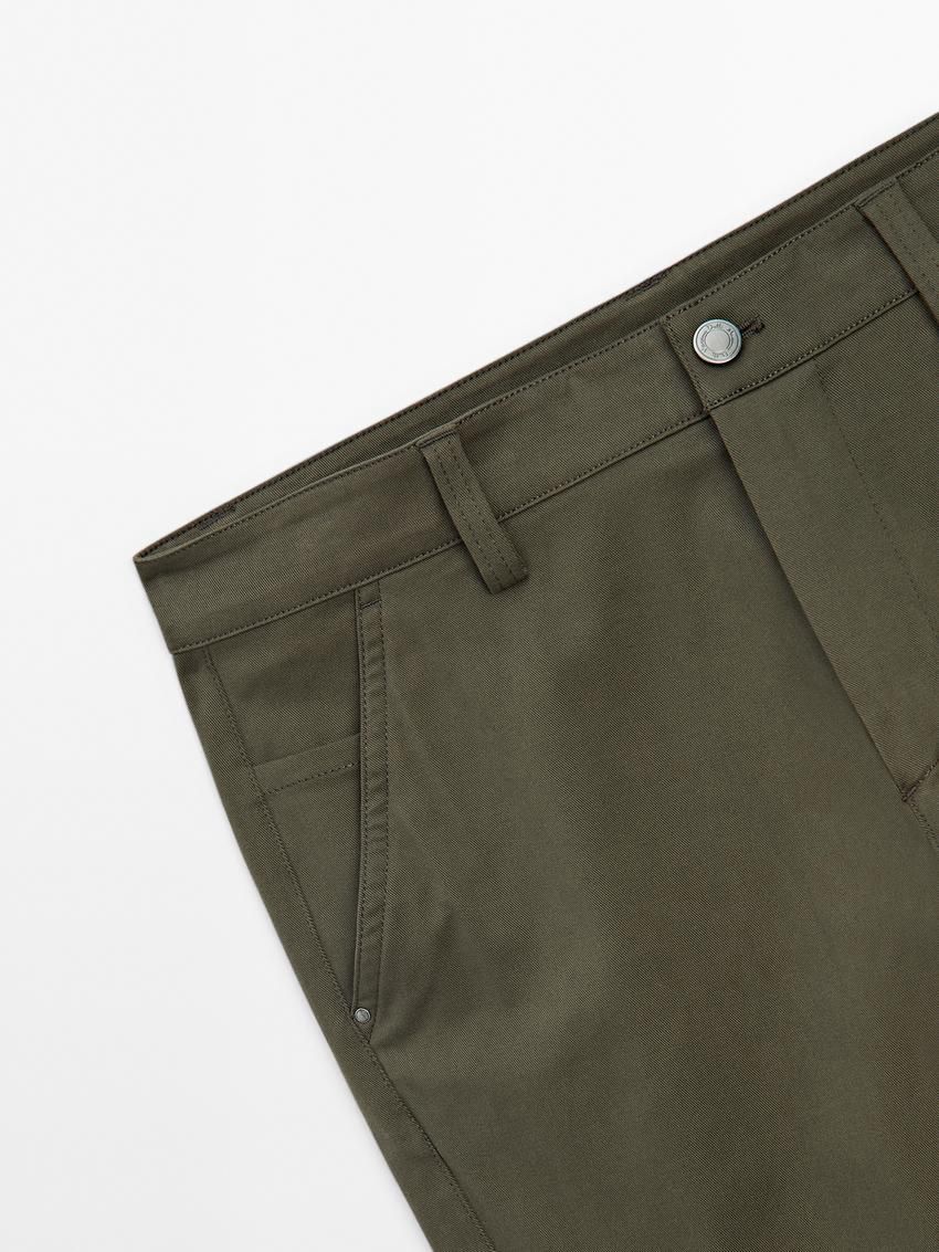 Massimo Dutti Tapered Fit Cotton Blend Denim Men Trousers Khaki | US-QY1027436