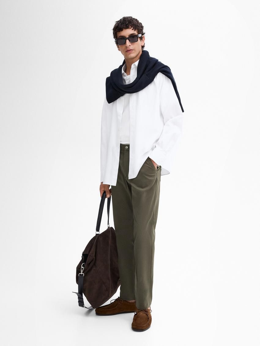 Massimo Dutti Tapered Fit Cotton Blend Denim Men Trousers Khaki | US-QY1027436