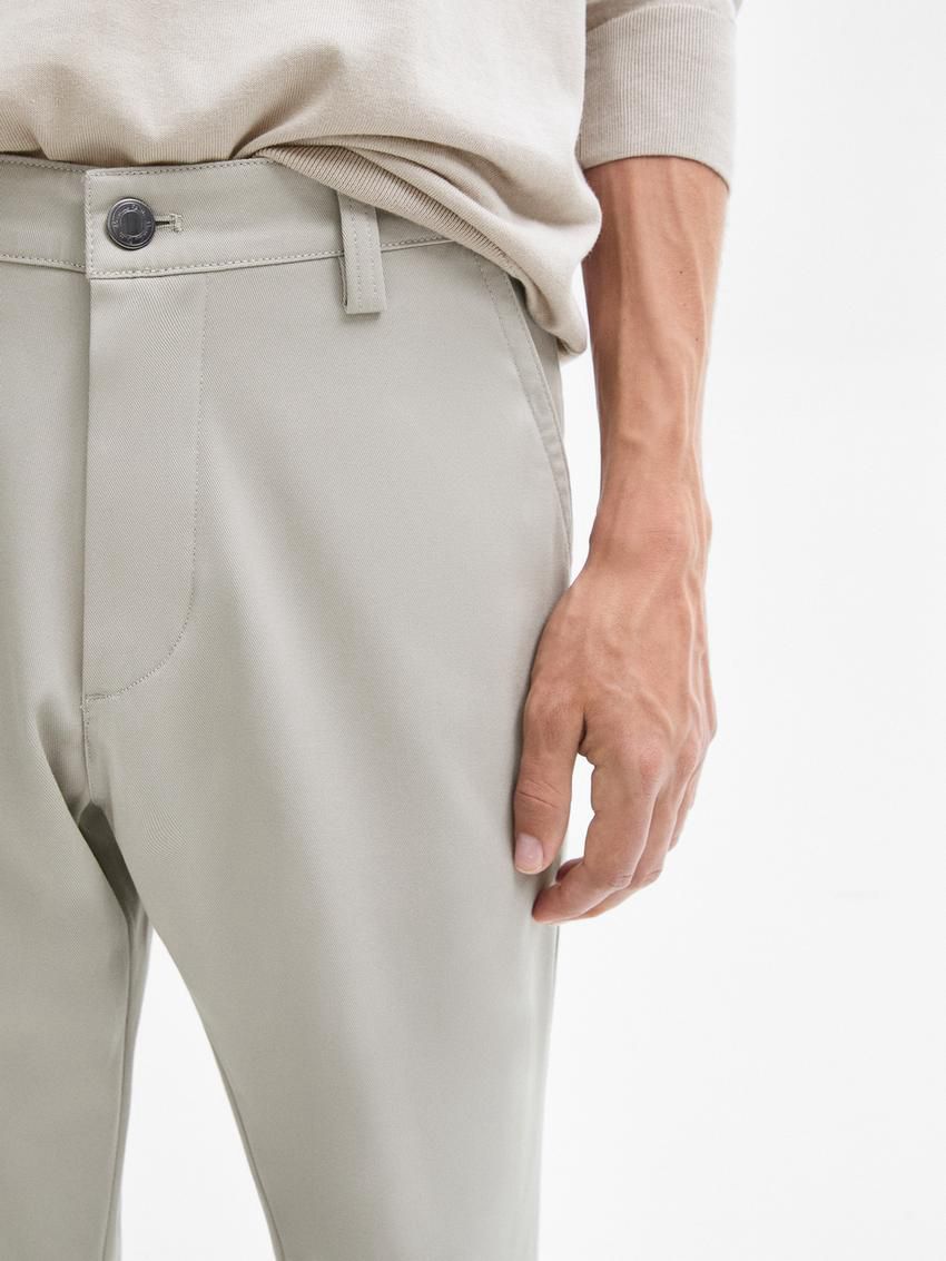 Massimo Dutti Tapered Fit Cotton Blend Denim Men Trousers Beige | US-PF0376514