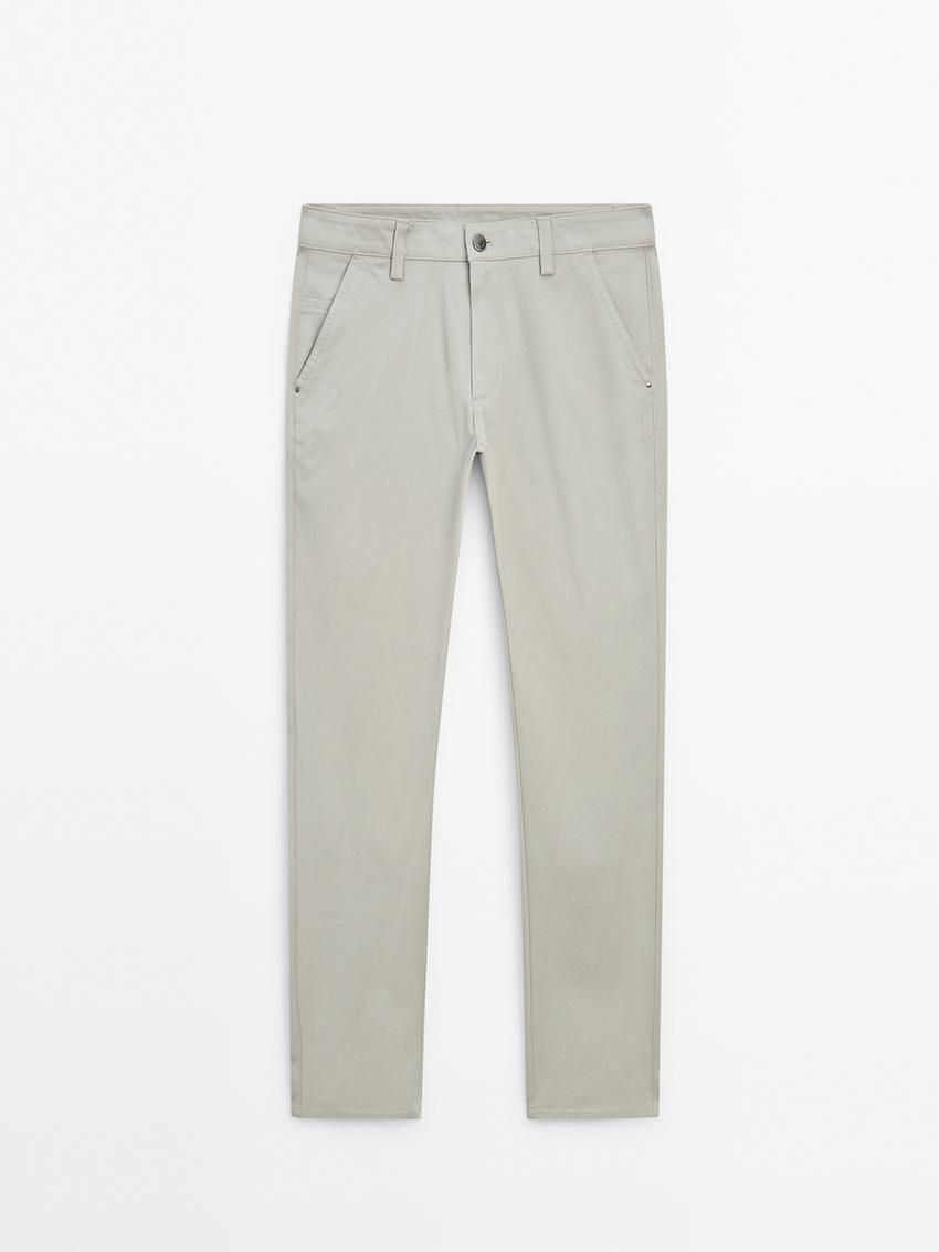 Massimo Dutti Tapered Fit Cotton Blend Denim Men Trousers Beige | US-PF0376514