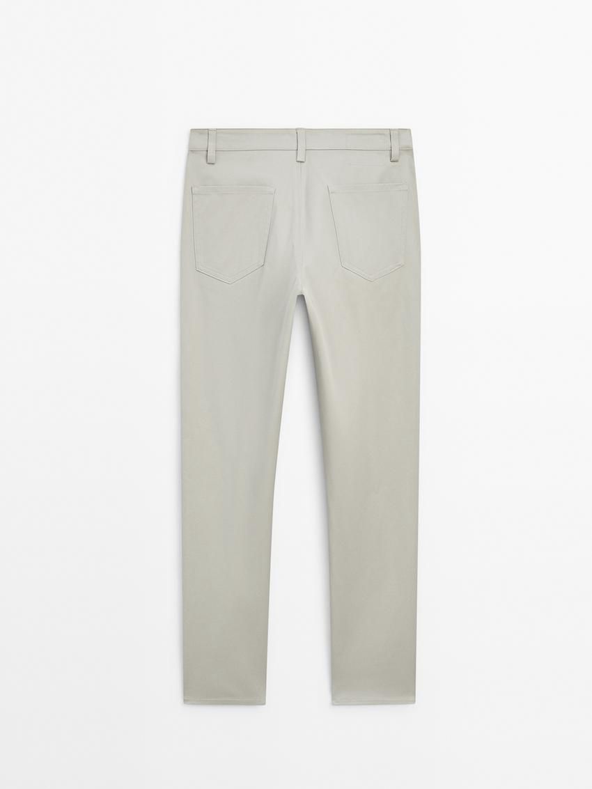 Massimo Dutti Tapered Fit Cotton Blend Denim Men Trousers Beige | US-PF0376514