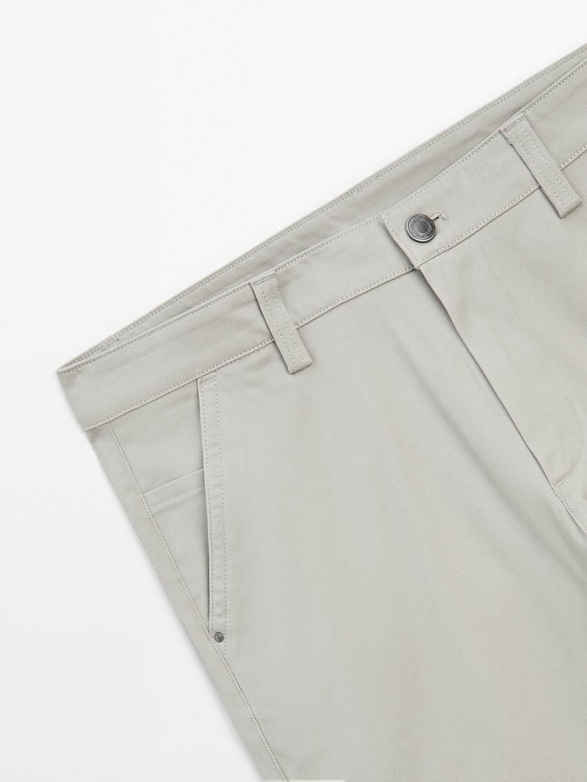 Massimo Dutti Tapered Fit Cotton Blend Denim Men Trousers Beige | US-PF0376514