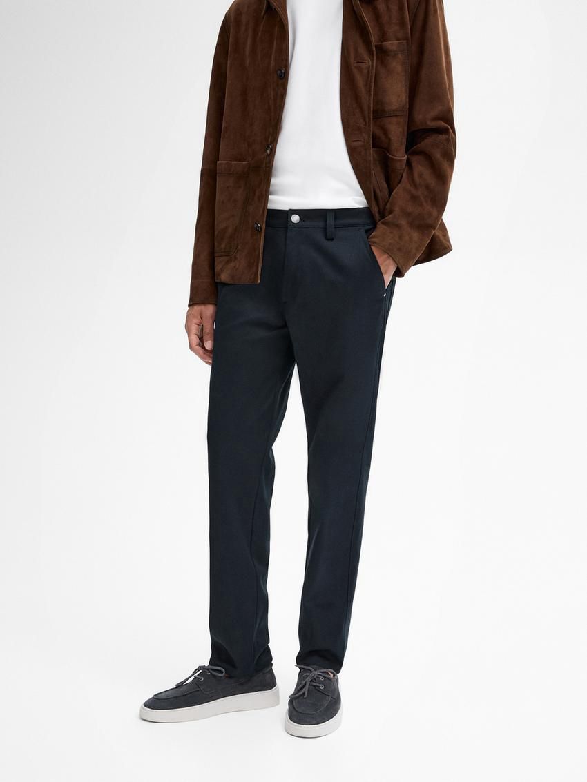 Massimo Dutti Tapered Fit Cotton Blend Denim Men Trousers Navy | US-RQ0273149