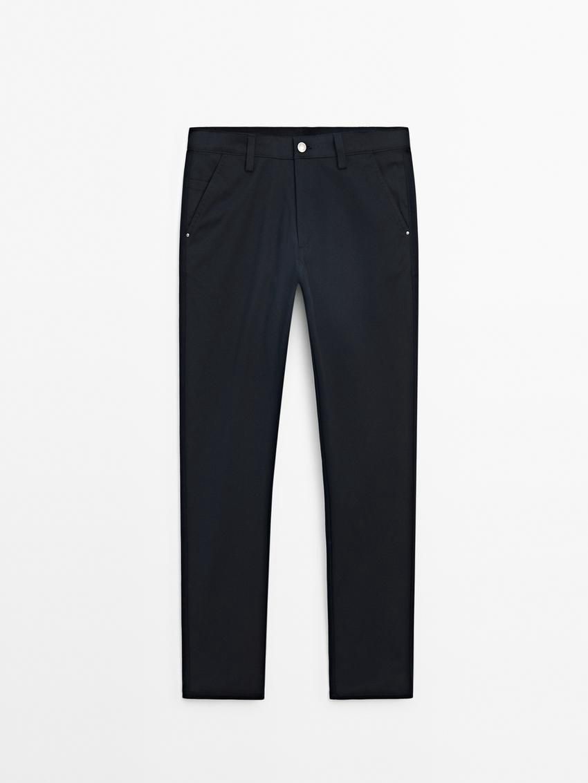 Massimo Dutti Tapered Fit Cotton Blend Denim Men Trousers Navy | US-RQ0273149