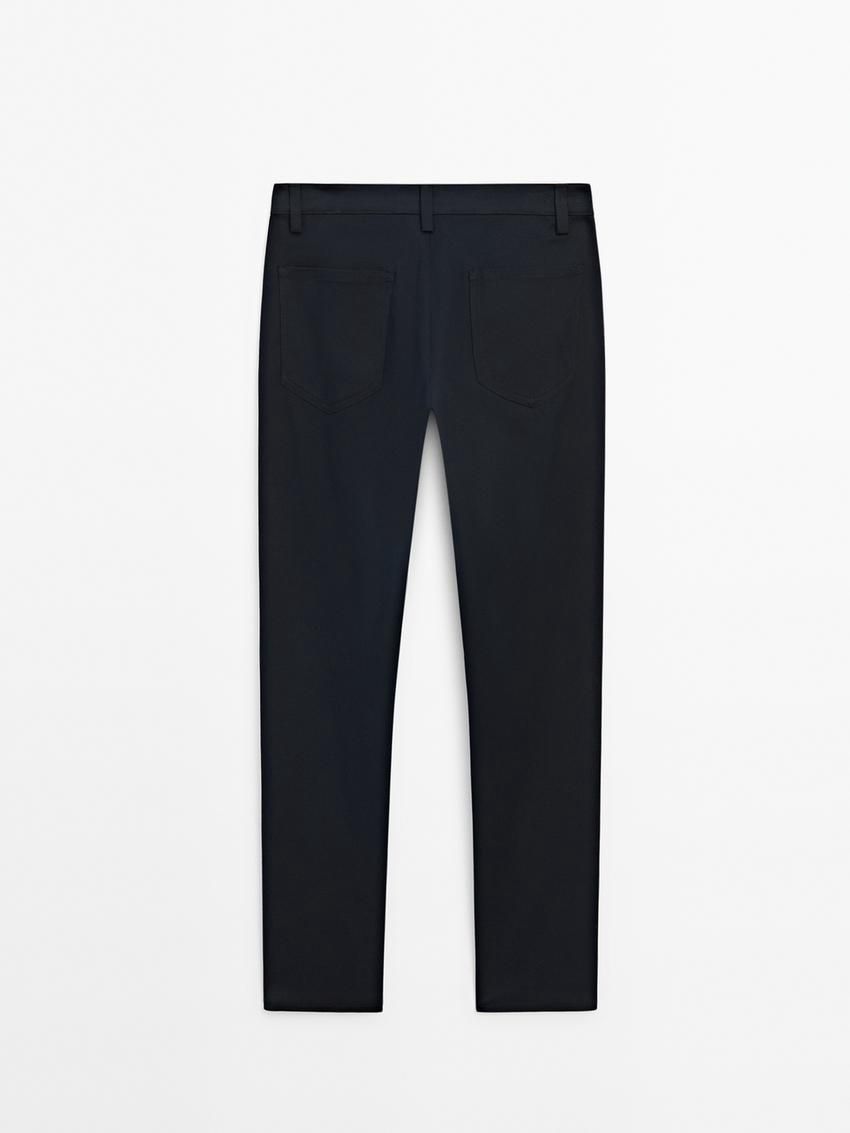 Massimo Dutti Tapered Fit Cotton Blend Denim Men Trousers Navy | US-RQ0273149
