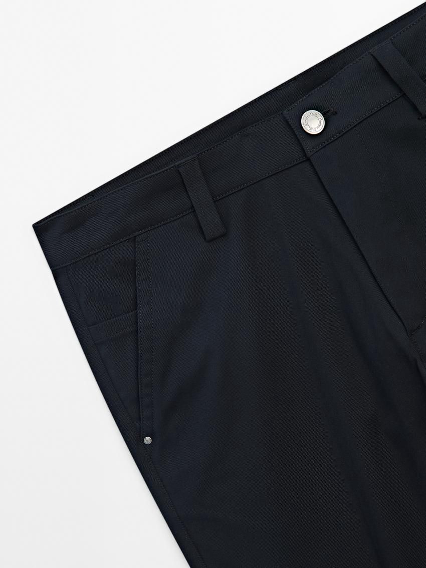 Massimo Dutti Tapered Fit Cotton Blend Denim Men Trousers Navy | US-RQ0273149