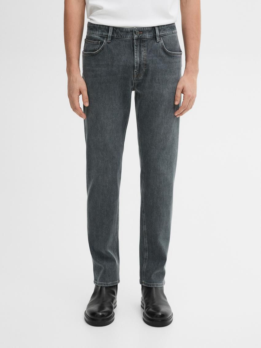Massimo Dutti Tapered Fit Cotton Blend Men Jeans Grey | US-NR3961528