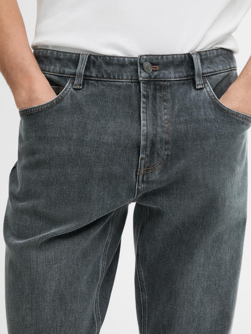 Massimo Dutti Tapered Fit Cotton Blend Men Jeans Grey | US-NR3961528