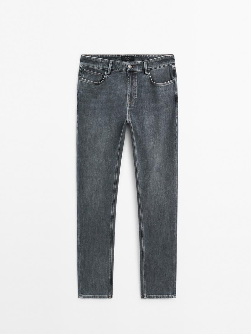 Massimo Dutti Tapered Fit Cotton Blend Men Jeans Grey | US-NR3961528