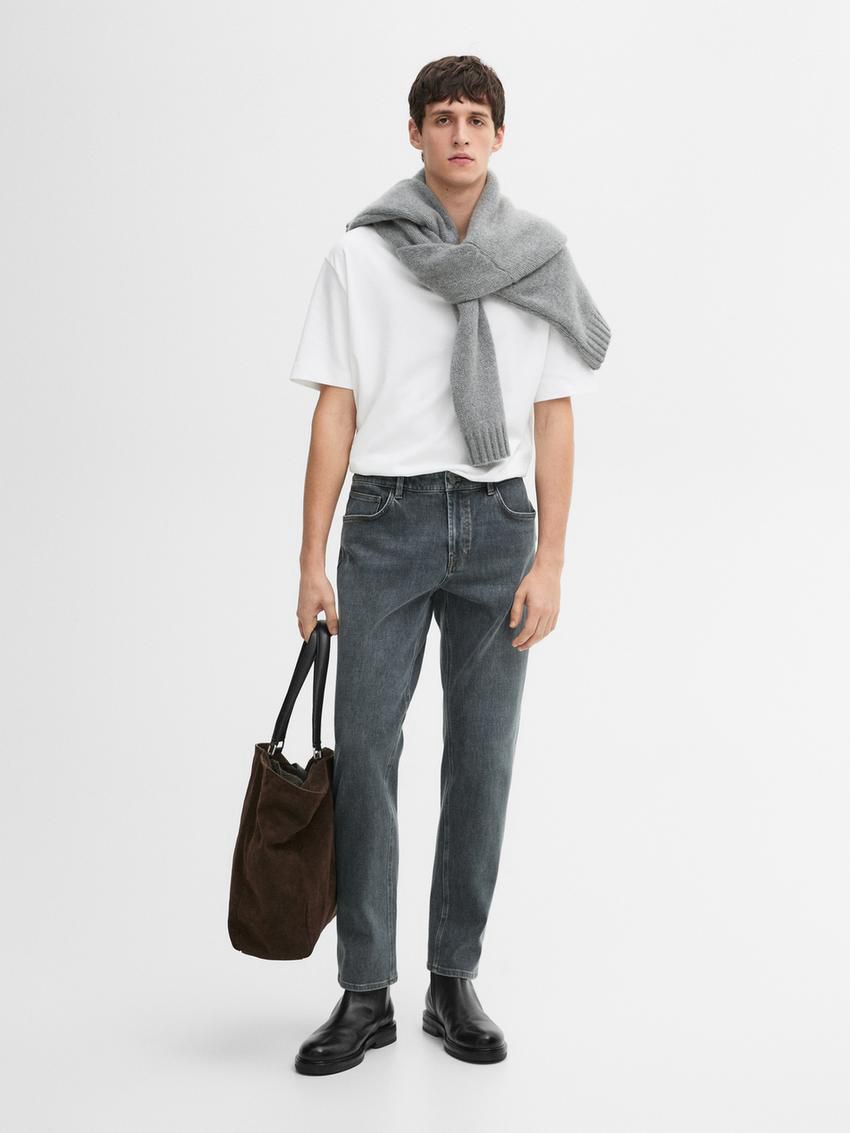 Massimo Dutti Tapered Fit Cotton Blend Men Jeans Grey | US-NR3961528
