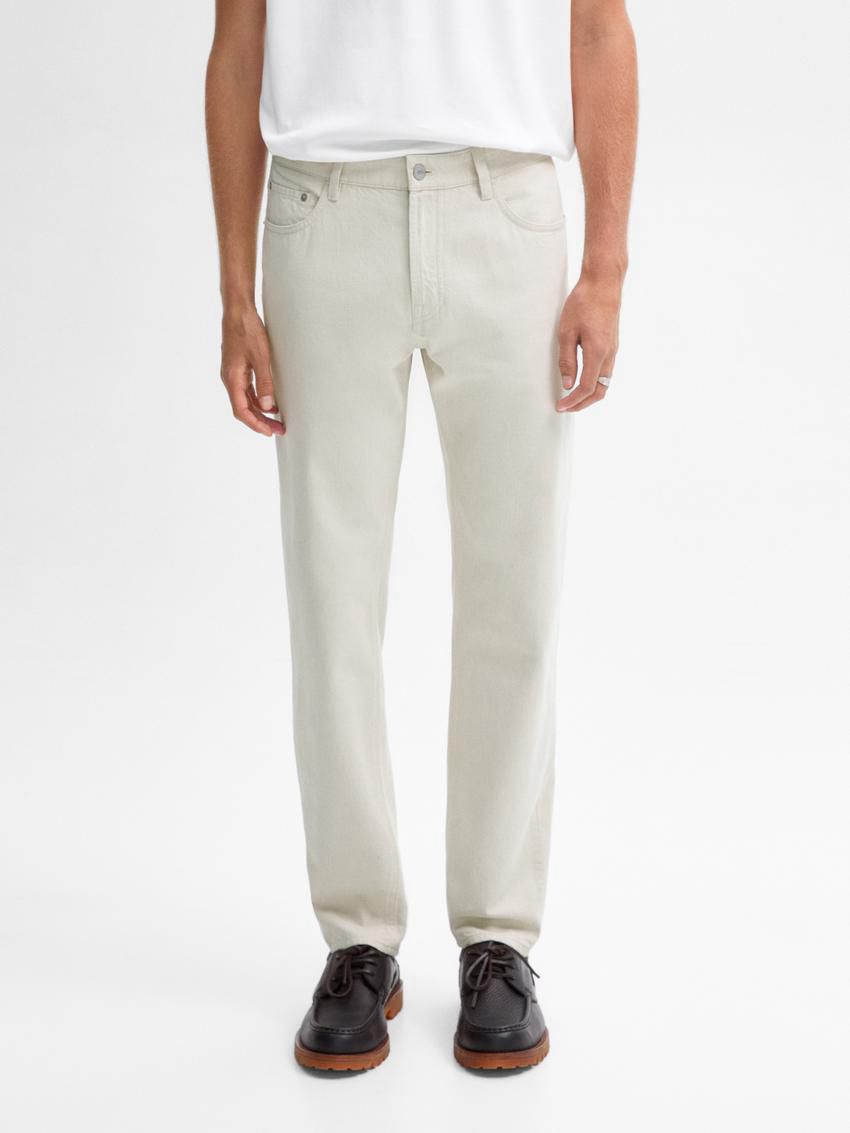 Massimo Dutti Tapered Fit Cotton Denim Men Trousers Cream | US-QA3817564
