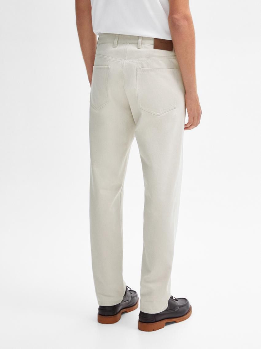 Massimo Dutti Tapered Fit Cotton Denim Men Trousers Cream | US-QA3817564