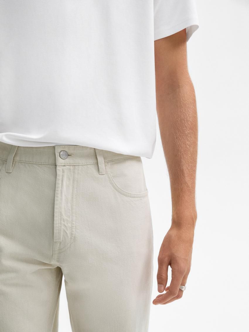 Massimo Dutti Tapered Fit Cotton Denim Men Trousers Cream | US-QA3817564