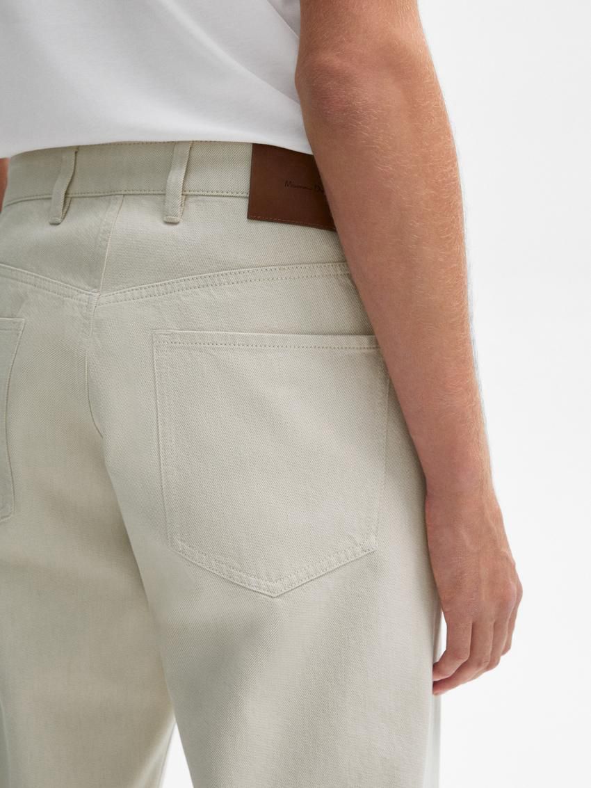 Massimo Dutti Tapered Fit Cotton Denim Men Trousers Cream | US-QA3817564